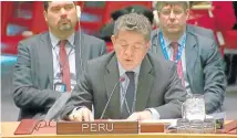  ??  ?? EL EMBAJADOR peruano ante Naciones Unidas, Gustavo Meza-cuadra, anunció la visita del Consejo de Seguridad a Colombia.