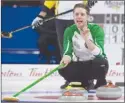  ?? The Canadian Press ?? Saskatchew­an skip Adam Casey directs the sweep against Manitoba at the Tim Horton’s Brier on Saturday.