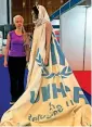  ??  ?? DRESS-TENT: Storey wants to highlight the plight of refugees through fashion