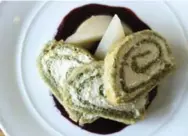  ??  ?? In a modern French twist on dessert, lavender subtly perfumes sponge cake rolled around sesame cream.