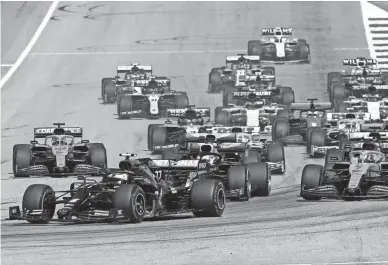  ??  ?? Mercedes driver Valtteri Bottas of Finland leads after the start during the Austrian Formula One Grand Prix at the Red Bull Ring racetrack in Spielberg, Austria, on Sunday.