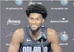  ?? COURTESY ORLANDO MAGIC ?? Jonathan Isaac answers questions from reporters during the Orlando Magic’s Media Day on Sept. 27.