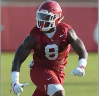  ?? NWA Democrat-Gazette/ANDY SHUPE ?? Arkansas linebacker De’Jon Harris has moved to the top of the SEC’s tackle chart. His 16 tackles in last week’s loss to Texas A&amp;M give him 53 for the season, an average of 10.6 per game.
