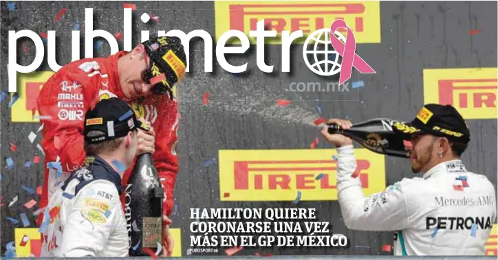  ?? |AP ?? El piloto británico de Mercedes, Lewis Hamilton, quedó en la tercera posición del Gran Premio de Estados Unidos, por lo que llegará a tierra azteca el siguiente domingo para prácticame­nte reclamar su título de la Fórmula 1, como lo hizo el año pasado.