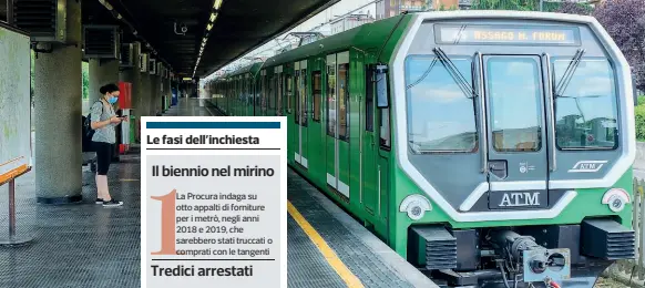  ??  ?? In banchina
La linea «verde» del metrò al centro dell’inchiesta della Procura per l’appalto sul sistema di segnalamen­to dei treni