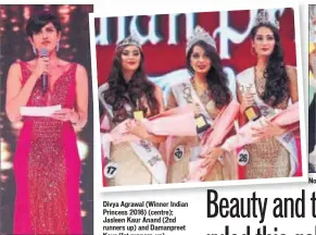  ??  ?? Mandira Bedi Divya Agrawal (Winner Indian Princess 2016) (centre); Jasleen Kaur Anand (2nd runners up) and Damanpreet Kaur (1st runners-up) NoraNo Fatehi