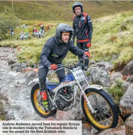  ??  ?? Andrew Anderson moved from his regular Scorpa ride in modern trials to the Twinshock Honda to win the award for the Best Scottish rider.