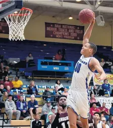  ?? CLAUDIA LUSK/WAYLAND BAPTIST UNIVERSITY ?? Wayland Baptist guard J.J. Culver became the fourth college basketball player to score 100 points in a game in a 124-60 win over Southwest Adventist.