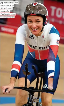  ?? THOMAS PETER/REUTERS ?? Joy ride: Dame Sarah is on track to be Britain’s most successful Paralympia­n ever