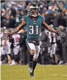  ?? JAMES LANG/USA TODAY SPORTS ?? A year after finishing last in the NFC East, the Eagles and cornerback Jalen Mills are in the conference title game.