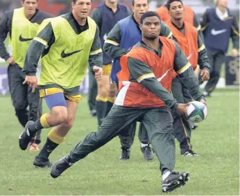  ??  ?? KAYA Malotana during a Springbok training session in Glasgow ahead of their 1999 World Cup clash against Uruguay.| ELECTRONIC IMAGE