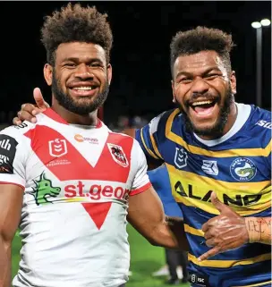  ?? Photo: ?? From left: Dragons winger Mikaele Ravalawa and Maika Sivo of Eels are going to fac each other in tonight’s NRL clash. NRL.com