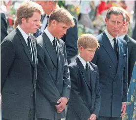  ??  ?? The funeral...the Earl, Diana’s sons William and Harry and Prince Charles