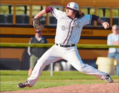  ?? DANA JENSEN/ THE DAY ?? East Lyme High School relief pitcher Trevor Delesderni­er delivers during a game against Waterford on Wednesday. East Lyme won 6-5 in the matchup between ECC division leaders.