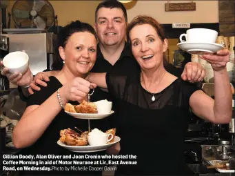 ?? By Michelle Cooper Galvin ?? Gillian Doody, Alan Oliver and Joan Cronin who hosted the Coffee Morning in aid of Motor Neurone at Lir, East Avenue Road, on Wednesday.Photo