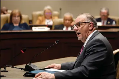  ?? (Arkansas Democrat-Gazette/Thomas Metthe) ?? Rep. Rick McClure, R-Malvern, presents HB1009 during the House Select Committee on Rules Tuesday at the state Capitol in Little Rock.