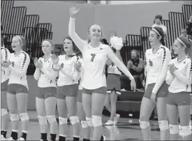  ?? Tim Conover ?? Majesta Valasek #7 of Broken Bow, pictured above, gets introduced in Lincoln before the beginning of their first Class C-1 State tournament match Nov. 7 against Wayne.