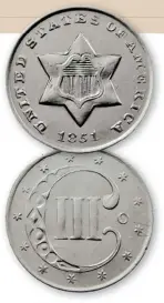  ?? ?? 1851-O silver 3-cent piece. (Images courtesy usacoinboo­k.com.)