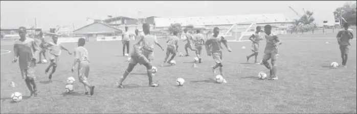  ??  ?? Members of the U14 Boys team going through their paces at the National Training Centre, Providence.