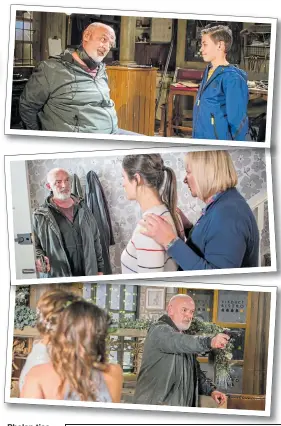  ??  ?? Phelan ties up Gary after being freed by Jack, top, threatens Eileen and Nicola, centre, then enters the Bistro, where Michelle is shot