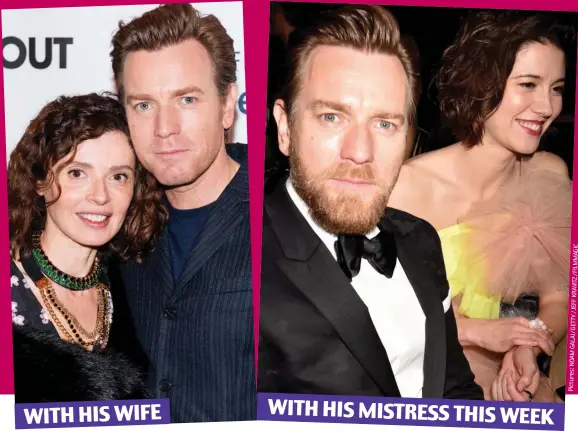  ?? / /JEFF / NOAM Pictures: ?? WITH HIS WIFE WITH HIS MISTRESS THIS WEEK Split: Ewan McGregor with his wife Eve in 2014 and (near left) with new love Mary Elizabeth Winstead at Thursday’s Critics’ Choice Awards in California
