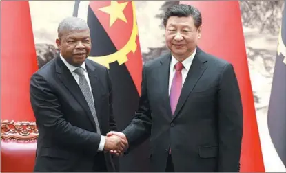  ?? FENG YONGBIN / CHINA DAILY ?? President Xi Jinping meets with Angolan President Joao Lourenco in Beijing on March 15.