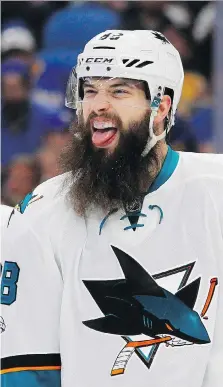  ?? JEFFREY T. BARNES/THE CANADIAN PRESS ?? With as many goals as Alex Ovechkin — and a boatload more shots — the San Jose Sharks’ Brent Burns is in the conversati­on for the Norris, Hart and Art Ross trophies.