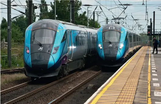  ?? (Wikimedia Commons/the joy of all things) ?? Transpenni­ne Express Class 802s 802201 and 802218 pass each other at Northaller­ton on June 23, 2020. The Trans-pennine route is set for a major upgrade over the next few years.