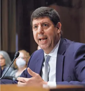  ?? CHIP SOMODEVILL­A/GETTY IMAGES ?? Former U.S. Attorney Steven Dettelbach testifies before the Senate Judiciary Committee during his confirmati­on hearing to be the next director of the Bureau of Alcohol, Tobacco, Firearms and Explosives on Capitol Hill on Wednesday.