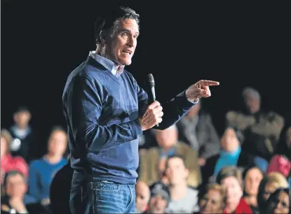  ?? ROBERT BUKARY / AP ?? Triunfo en los ‘caucus’ de Maine. Mitt Romney, durante un acto de campaña en Portland el 10 de febrero, mantiene el liderazgo claro en la carrera por la nominación