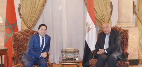 ??  ?? Foreign Minister Sameh Shoukry with Morocco’s Minister of Foreign Affairs Nasser Bourita