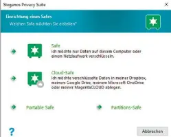  ??  ?? Mit der Funktion „Safe“erstellen Sie einen geschützte­n Bereich – sei es auf der Festplatte, in der Cloud oder auf einem Wechseldat­enträger –, in dem Sie sensible Dateien ablegen können.