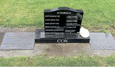  ?? ?? Well-respected farmer Edmund Cox was buried in Cambridge Cemetery in 1931. The group of headstones commemorat­es other family members.