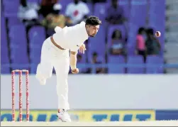  ??  ?? Umesh Yadav consistent­ly hit the deck hard and was rewarded with figures of 4/41 in West Indies’ first innings.