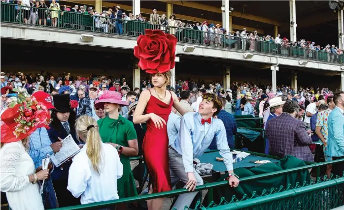  ?? SAM MALLON/GETTY IMAGES ?? Attendance was limited at the 2021 Kentucky Derby, but with no restrictio­ns this year, track officials are hoping to attract upwards of 150,000 people to the event at Churchill Downs.
