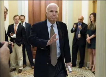  ?? ASSOCIATED PRESS ?? Sen. John McCain, R-Ariz., Washington on June 22. arrives for a Senate Republican meeting on a health reform bill on Capitol Hill in