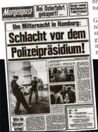  ??  ?? Die MOPO-Titelseite am Dienstag, 16. April 1968. „Schlacht vor dem Polizeiprä­sidium“lautet die Schlagzeil­e.