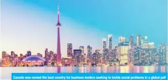 ??  ?? Canada was named the best country for business leaders seeking to tackle social problems in a global poll yesterday while the United States fell from top slot due to political uncertaint­y.