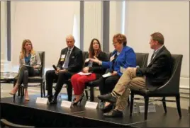  ?? LAUREN HALLIGAN — LHALLIGAN@ DIGITALFIR­STMEDIA. COM ?? Federal Credit Union president and CEO Paula Stopera speaking during a panel discussion event called Bridging the Generation Gap: Creating a Timeless Workplace, presented by the Rensselaer County Regional Chamber of Commerce.