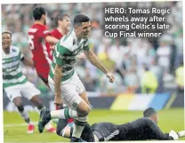  ??  ?? HERO: Tomas Rogic wheels away after scoring Celtic’s late Cup Final winner