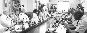  ??  ?? French Defence Minister Florence Parly (fifth left) and Von der Leyen (sixth left) attend a meeting at the Malian Defence Ministry in Bamako. — AFP photo