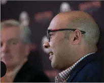  ?? Tribune News Service/bay Area News Group ?? Farhan Zaidi, president of baseball operations for the San Francisco Giants, speaks during Buster Posey’s retirement announceme­nt, Thursday, Nov. 4, 2021, at Oracle Park.