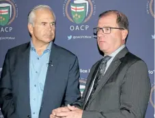  ?? ALLAN BENNER/POSTMEDIA NETWORK ?? Ottawa Police Chief Charles Bordeleau, left, president of Ontario Associatio­n of Chiefs of Police, is shown with Niagara Regional Police Chief Jeff McGuire. Chiefs of police department­s from across the province are attending a conference in...