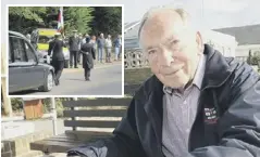  ?? (photo by Steve Robards) ?? Mike Cole, pictured above, and inset, mourners lined Pagham Road before Mike’s funeral on Tuesday