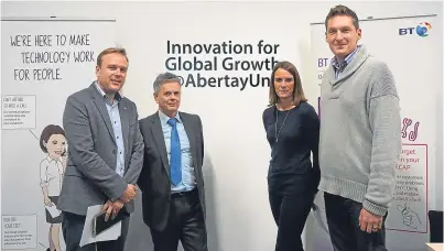  ??  ?? From left: BT director of business developmen­t Chris Brooke, Charlie Malone of Dundee Business School at Abertay University, Katharine Stevens, HR director at BT, and Ed De-Mas-Latrie, customer experience at BT Business.