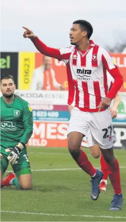  ??  ?? Jonte Smith scored his first League goal for Cheltenham in the 3-0 win at Mansfield