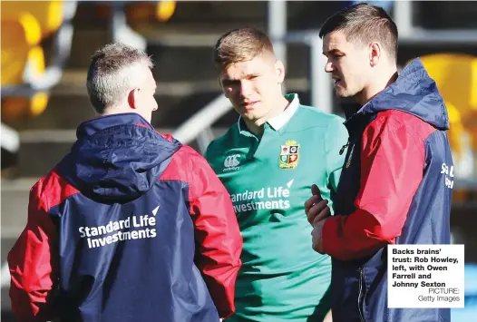  ?? PICTURE: Getty Images ?? Backs brains’ trust: Rob Howley, left, with Owen Farrell and Johnny Sexton