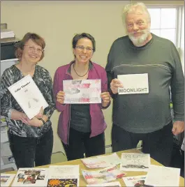  ??                                      ?? In this file photo Marie White, left, Sophie Berube and local poet Bauke Kamstra converse about publishing at the Valley Community Learning Associatio­n office in Kentville.