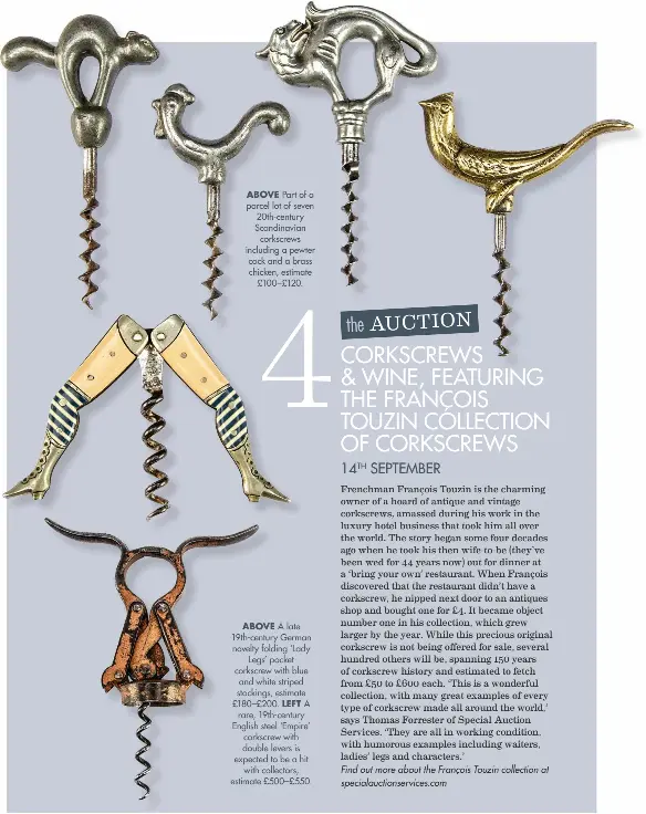 CORKSCREWS & WINE, FEATURING THE FRANÇOIS TOUZIN COLLECTION OF