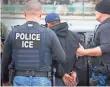  ?? CHARLES REED, AP ?? Foreign nationals are arrested in February during an immigratio­n enforcemen­t operation.